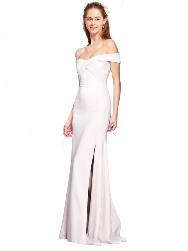 Cheap Criss Cross Off the Shoulder Crepe Bridesmaid Dress with Side Slit UK