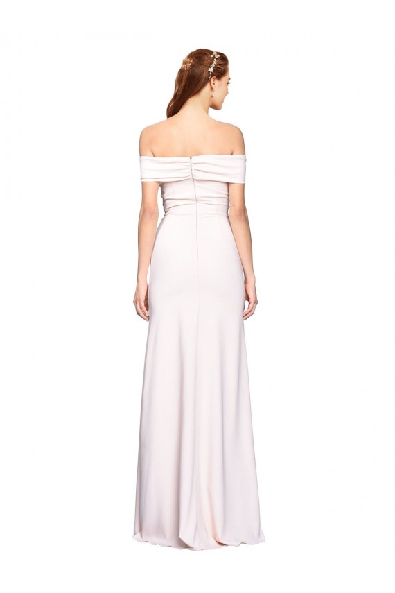 Criss Cross Off the Shoulder Crepe Bridesmaid Dress with Side Slit