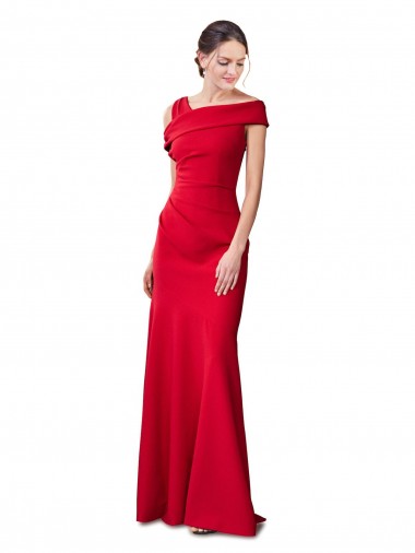 Cheap Sleeveless Ruched Crepe Mermaid Bridesmaid Dress with Off The Shoulder Detail UK