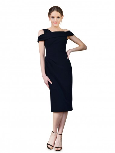 Cheap Draped Cross Shoulder Stretch Crepe Cocktail Dress UK