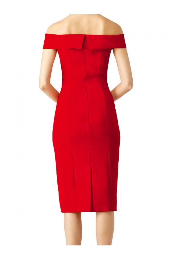 Off the Shoulder Square Neck Cocktail Length Bridesmaid Dress