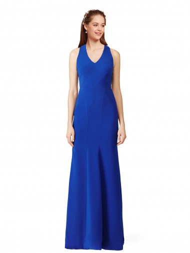 Cheap Halter V-Neck Long A-Line Crepe Bridesmaid Dress UK