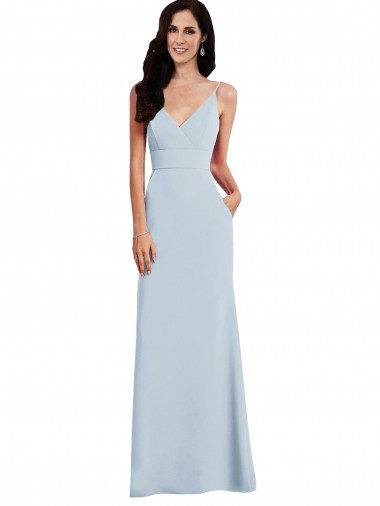 Cheap V Back Spaghetti Strap Maxi Bridesmaid Dress with Pockets UK