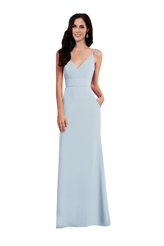V Back Spaghetti Strap Maxi Bridesmaid Dress with Pockets