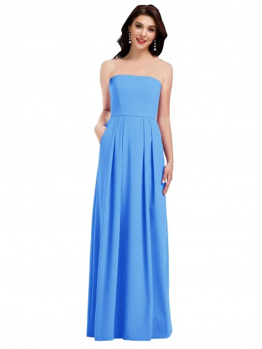 Cheap Strapless Pleated Skirt Crepe Bridesmaid Dress with Pockets UK