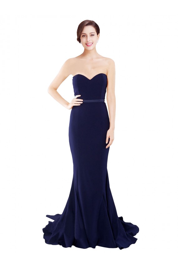 Strapless Sweetheart Neckline Crepe Bridesmaid Dress with Satin Waistband