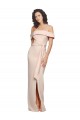 Off the Shoulder Long Crepe Bridesmaid Dress with Waist Tie and Slit