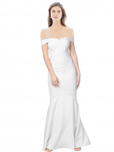 Cheap Mermaid Off the Shoulder Long Crepe Bridesmaid Dress with Low Back UK