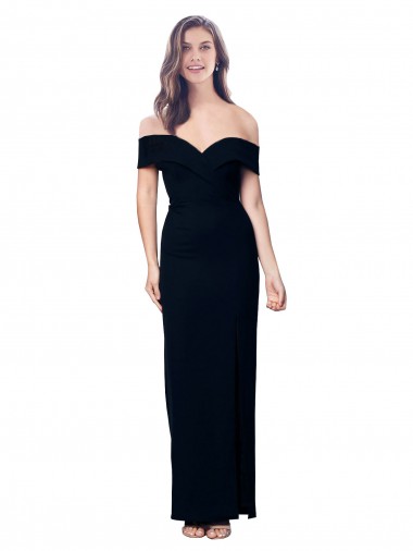 Cheap Off the Shoulder Long Full Length Crepe Bridesmaid Dress with Side Split UK