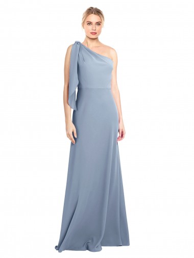 Cheap Draped Flutter Sleeves One Shoulder Stretch Crepe Bridesmaid Dress UK