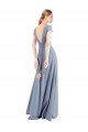 Plunging V-Neck Cap Sleeves Stretch Crepe Bridesmaid Dress with Front Slit