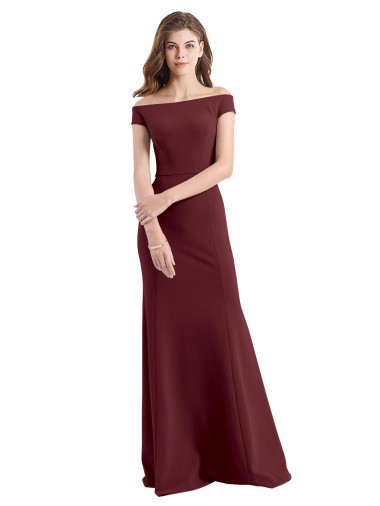 Cheap Off the Shoulder Fit and Flare Stretch Crepe Bridesmaid Dress UK