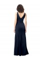 Classic V-Neck Long Stretch Crepe Bridesmaid Dress with V-Back