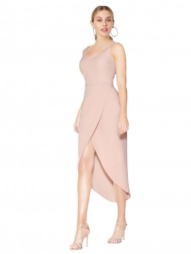 Cheap Knee Length Short Crepe Formal Wrap Bridesmaid Dress UK