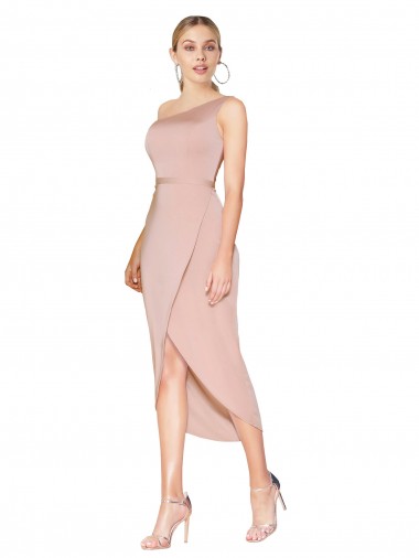 Cheap Knee Length One Shoulder Crepe Wrap Short Bridesmaid Dress UK