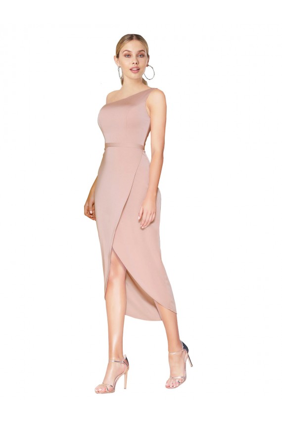 Knee Length One Shoulder Crepe Wrap Short Bridesmaid Dress