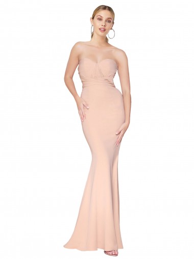 Cheap Sweetheart Shirred Neck Long Floor Length Crepe Bridesmaid Dress UK