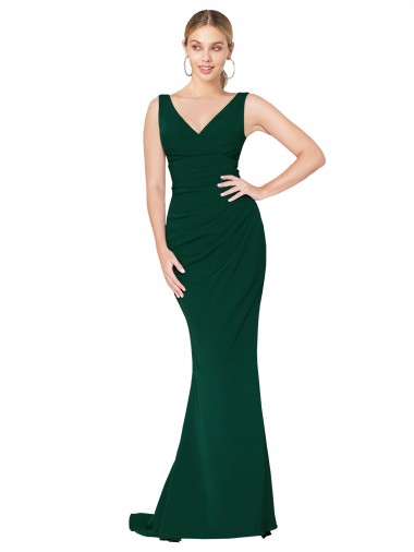 Cheap V-Neck Floor Length Long Crepe Mermaid Bridesmaid Dress UK