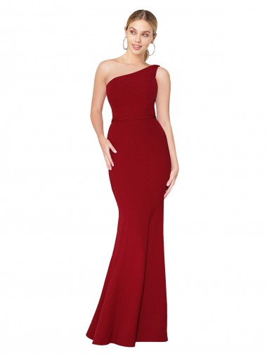 Cheap One Shoulder Long High Neck Sleeveless Mermaid Crepe Bridesmaid Dress UK
