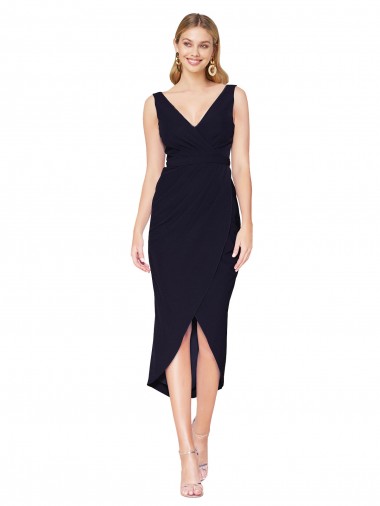 Cheap Knee Length V-Neck Crepe Wrap Short Bridesmaid Dress UK