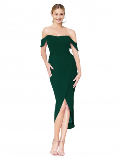 Cheap Off the Shoulder Knee Length Crepe Wrap Short Bridesmaid Dress UK