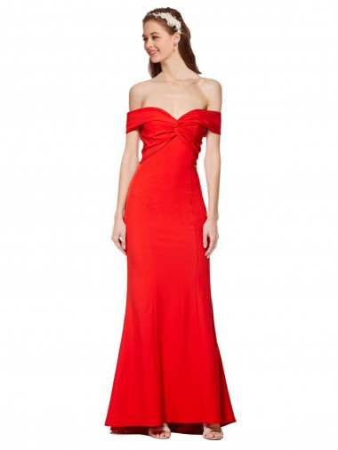 Cheap Cross Front and Back Bardot Sleeveless Crepe Maxi Bridesmaid Dress UK