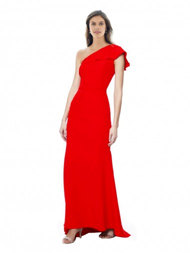 Cheap High Neck Ruffle Frill One Shoulder Maxi Crepe Bridesmaid Dress UK