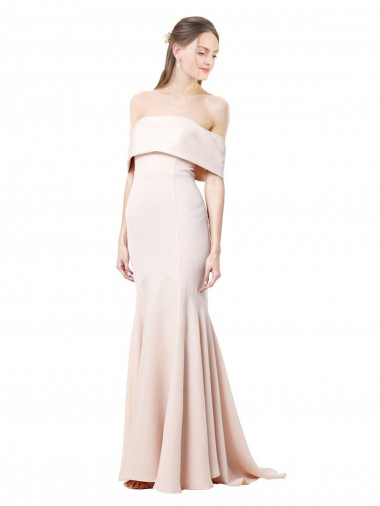 Cheap Mermaid Bardot Maxi Crepe Bridesmiad Dress with Fishtail Train UK