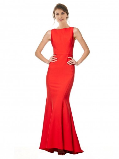 Cheap High Neck Maxi Crepe Bridesmiad Dress with Exaggerated Back Ruffle UK