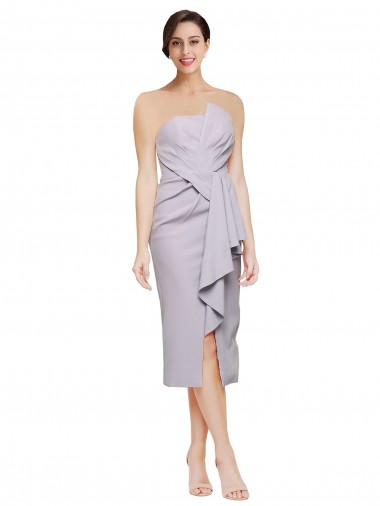 Cheap Short Cocktail Length Strapless Crepe Bridesmaid Dress with Ruffles UK