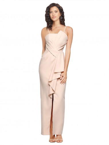 Cheap Long Full Length Ruffles Strapless Low Back Crepe Bridesmaid Dress with Straps UK