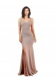 Fishtail Shape V-Neck Crepe Bridesmaid Dress with Slit