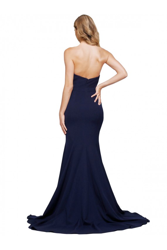 Fit and Flare Sweetheart Long Crepe Bridesmaid Dress with Sweep Train