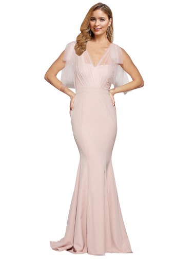 Cheap Double Bow Full Length Sweetheart Crepe Bridesmaid Dress with Tulle Overlay UK