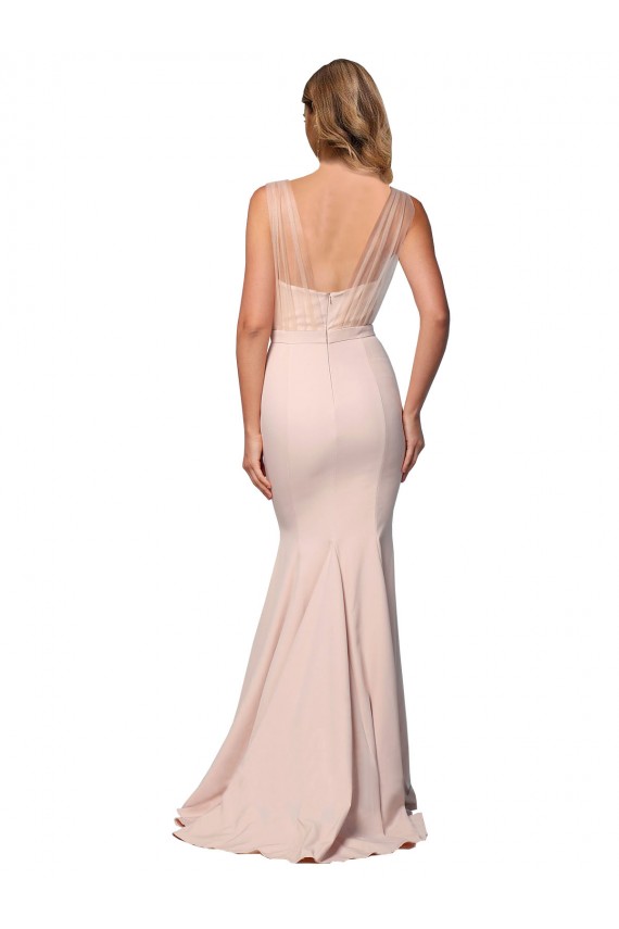 Full Length Sweetheart Crepe Bridesmaid Dress with Tulle Overlay