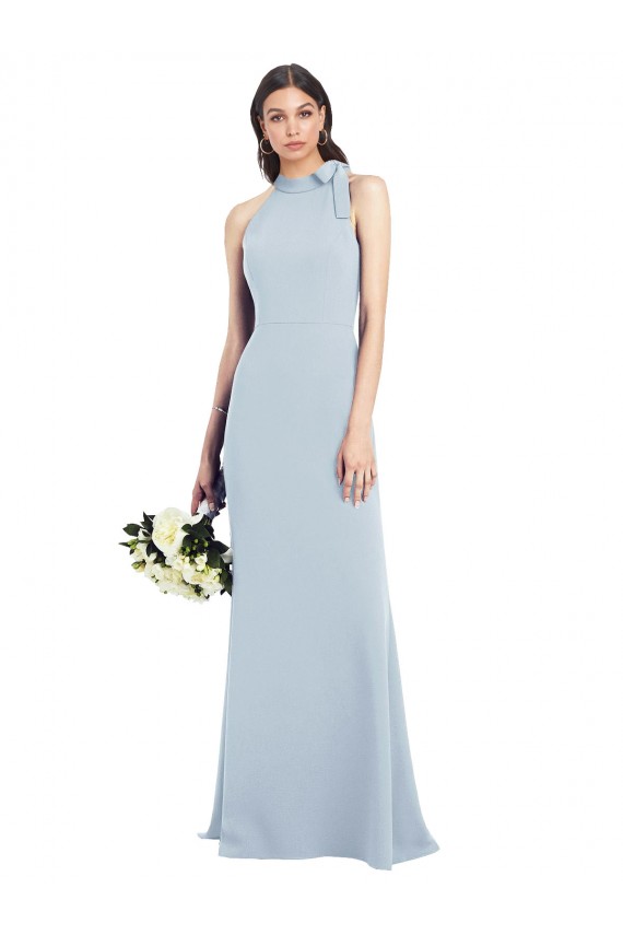 Halter Bow Neck Open Back Soft Full Length Trumpet Bridesmaid Dress
