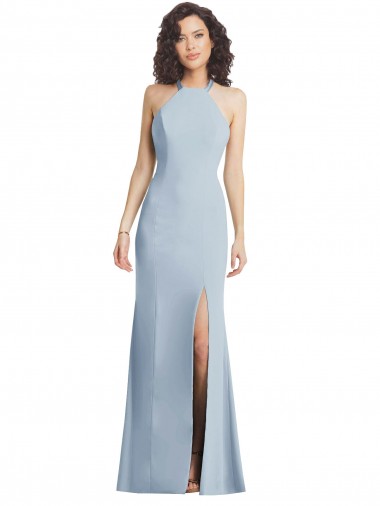 Cheap High Neck Halter Bridesmaid Dress with Twist Criss Cross Back UK