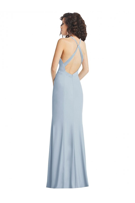 High Neck Halter Bridesmaid Dress with Twist Criss Cross Back