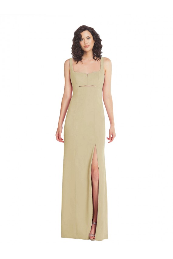 Wide Strap Slash Cutout Empire Bridesmaid Dress with Front Slit
