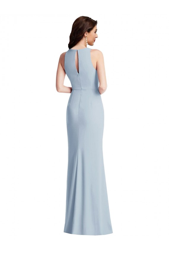Halter Maxi Bridesmaid Dress with Cascade Ruffle Slit