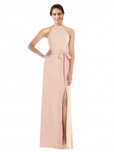 Cheap Halter Criss Cross Cutout Back Maxi Bridesmaid Dress UK
