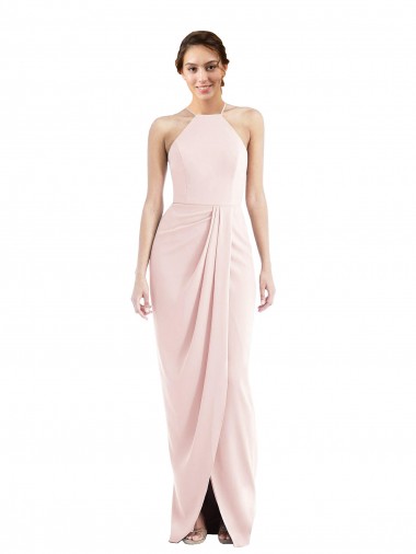 Cheap Halter Draped Tulip Skirt Maxi Bridesmaid Dress UK