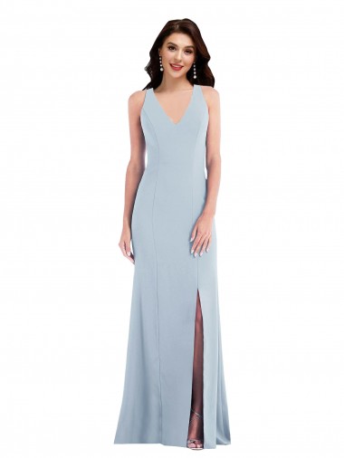 Cheap Criss Cross Cutout Back Maxi Bridesmaid Dress with Front Slit UK