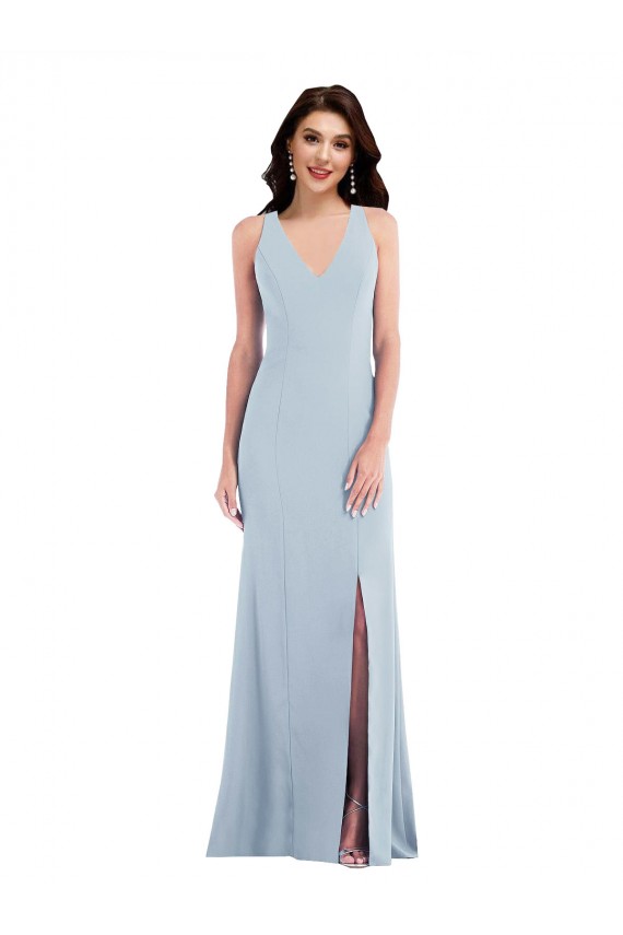 Criss Cross Cutout Back Maxi Bridesmaid Dress with Front Slit