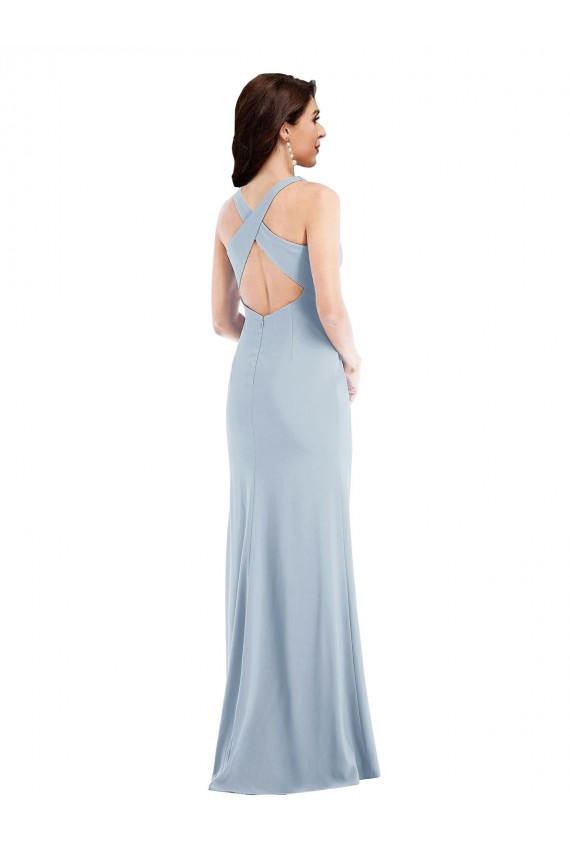 Criss Cross Cutout Back Maxi Bridesmaid Dress with Front Slit