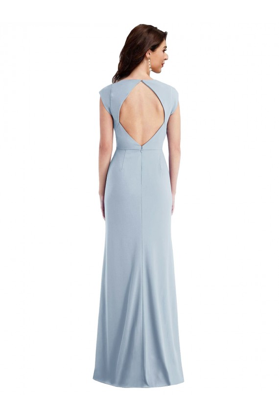 Cap Sleeve Open Back Trumpet Bridesmaid Dress with Front Slit