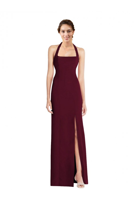 Tie Halter Open Back Trumpet Bridesmaid Dress