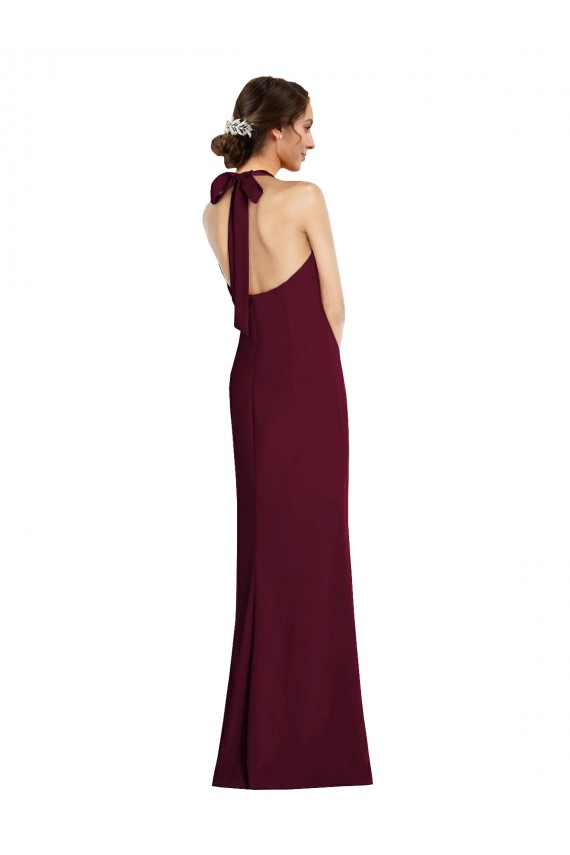 Tie Halter Open Back Trumpet Bridesmaid Dress