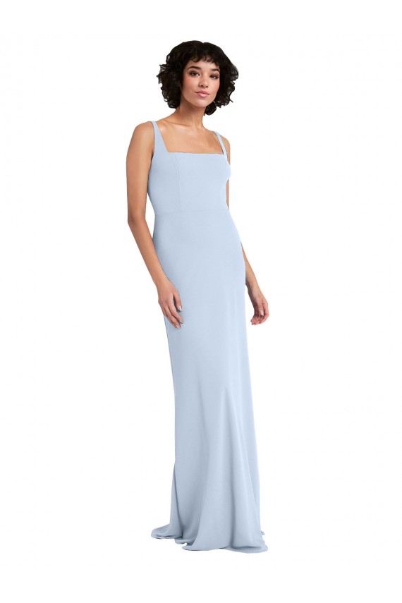 Slim Square Neck Fit and Flare Full Length Stretch Crepe Bridesmaid Dress