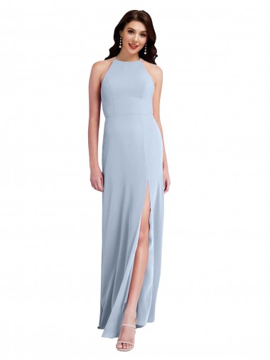 Cheap Fit and Flare High Neck Crepe Bridesmaid Dress with Side Slit UK